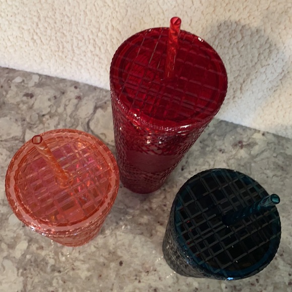 Set of 3 Starbucks Jewel Cold Cup Holiday 2021 Tumblers NEW peach, red, green - Picture 3 of 17